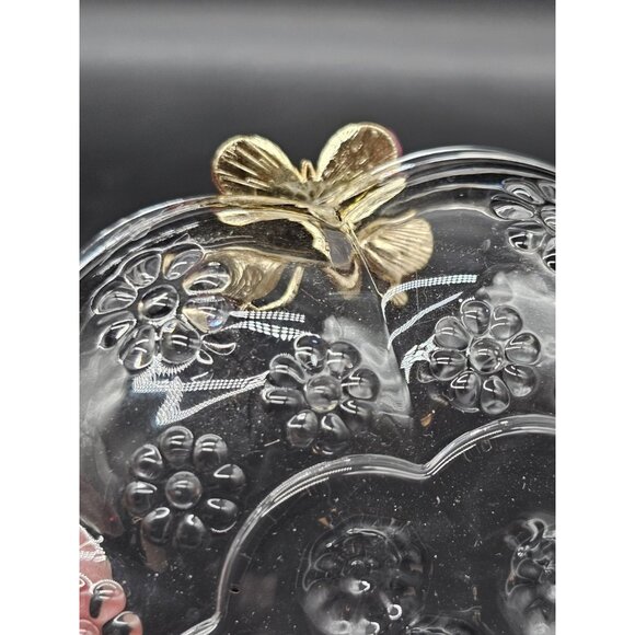 Boho Oleg Cassini Crystal Trinket Candy Dish With Applied Faux Jewel Butterfly - Picture 4 of 9